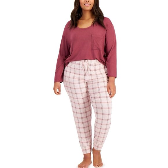 Alfani Women’s Plus Size Plaid Pink Sleep Jogger Pants Size 2X - Picture 1 of 1